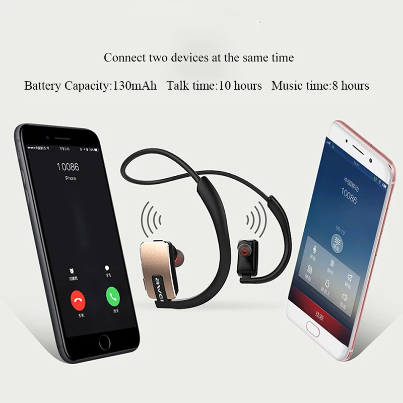 AWEI A883BL Bluetooth Headphone Wireless Earphone With Micr Stereo Sport Waterproof Noise Cancelling Headset Earphones Earbuds
