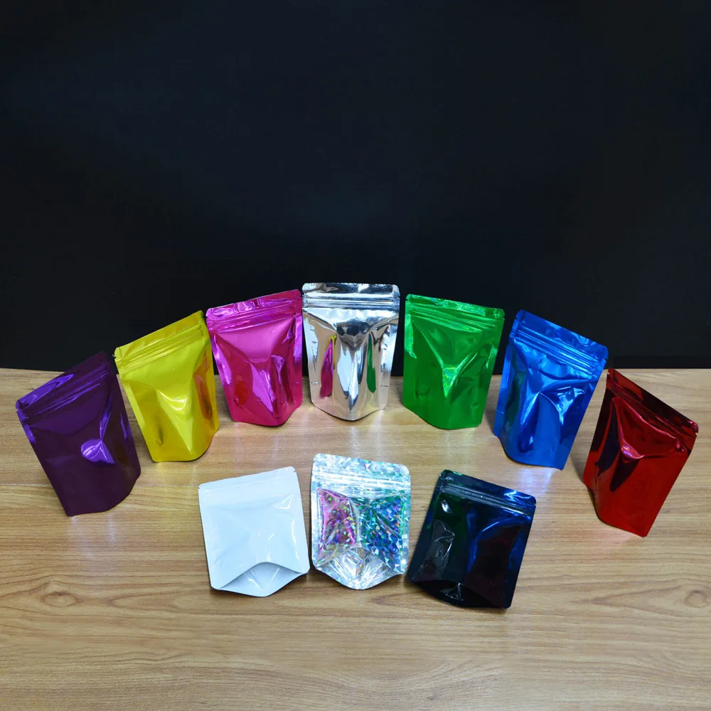100 pcs Colored Stand Up Zip lock Foil Pouches Aluminum Standing Food Storage zip Bags Free Shipping | Дом и сад
