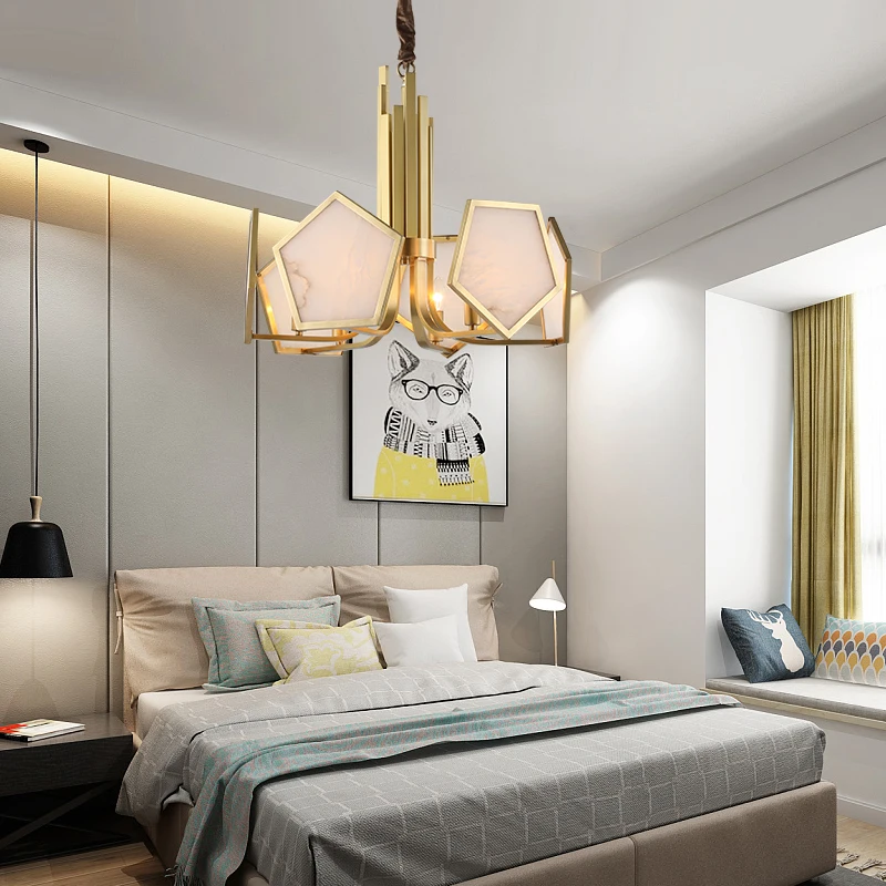

Nordic postmodern all copper living room chandelier creative restaurant lighting villa duplex building imitation jade chandelier
