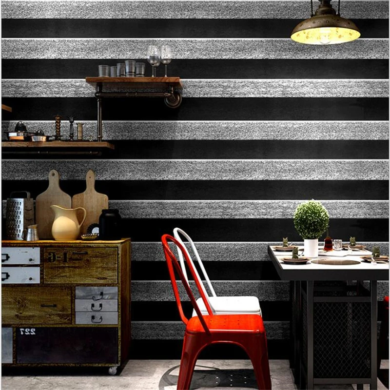 

beibehang pvc modern minimalist black and white striped 3D wallpaper Bar cafe full horizontal striped matte wall paper