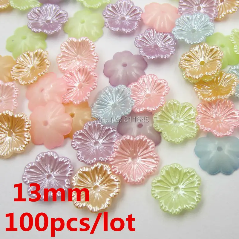 Полукруглые бусины из искусственного жемчуга разноцветный цветочный узор 100 шт.