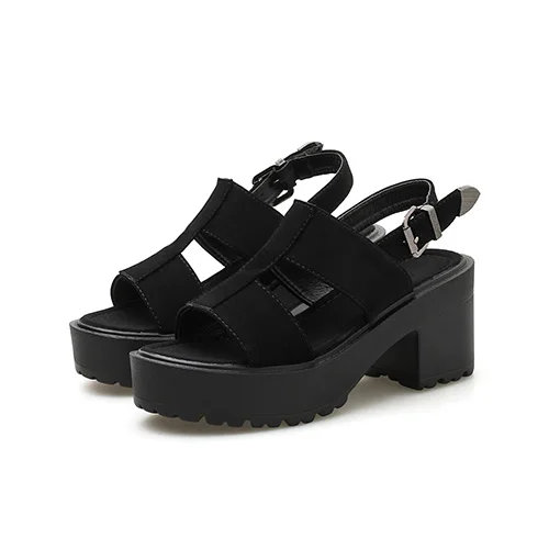 black shoes Женские босоножки на широком каблуке Gdgydh, черные, удобная повседневная замшевая обувь на платформе с ремешками для лета - Цвет: black shoes