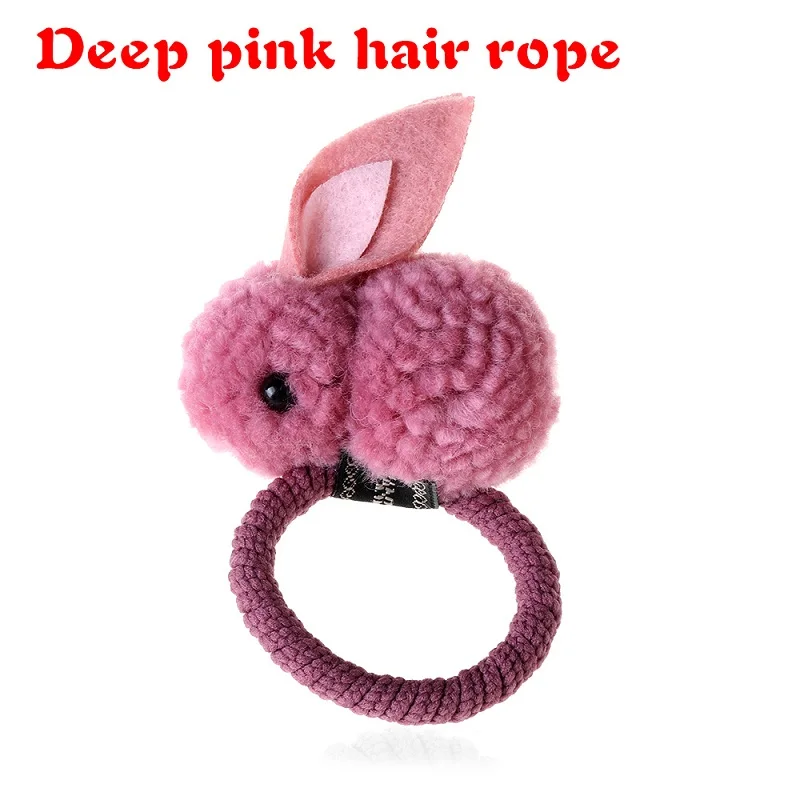 deep pink Корейские милые девочки плюшевые кролики заколка для волос женская канатная Резиновая лента конский хвост держатель 3D Животные детские заколки аксессуары для волос - Цвет: deep pink