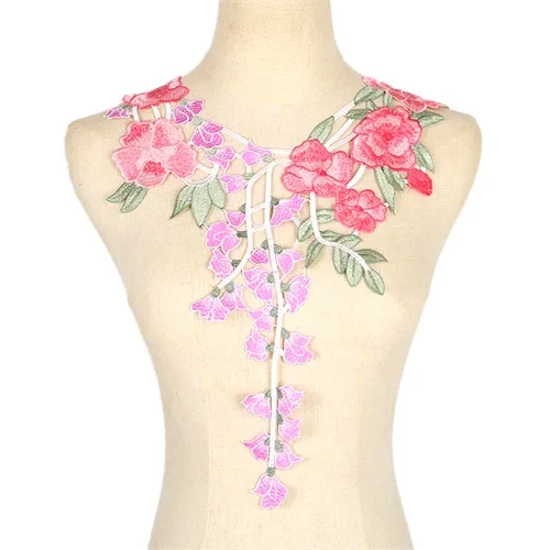 NL016pink 1 шт. Вышитый цветочный кружевной вырез шеи воротник отделка одежды вышивка аппликация вышивка край подарок - Цвет: NL016pink