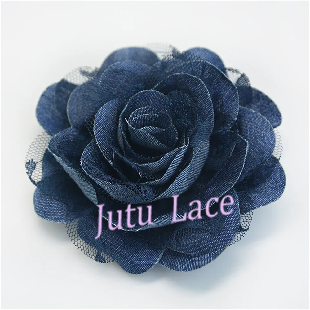 Аксессуары для волос ручной работы цветок из шифона роза джинсовая ткань