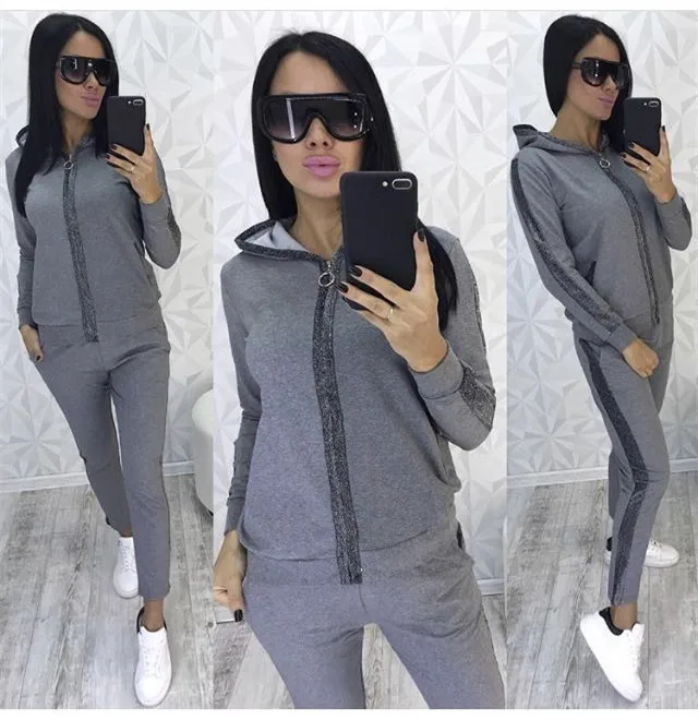 2018 новый осень 2 предмета Комплект модные женские туфли спортивный костюм с