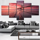Vasco da Gama мост и пейзаж закат тега река живопись Современная на холсте тип печати 5 панелей модульный художественный стиль Настенный декор