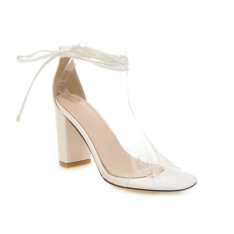Яркие Блестящие Босоножки YMECHIC с ремешком на щиколотке черные белые прозрачные