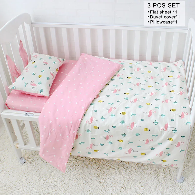 Flamingo 3 pcs set Детский комплект постельного белья с рисунком фламинго, комплект для детской кроватки, включая детскую кроватку, бампер, плоский лист, наволочка, пододеяльник, детская кровать, подвесная сумка для девочек - Цвет: Flamingo 3 pcs set