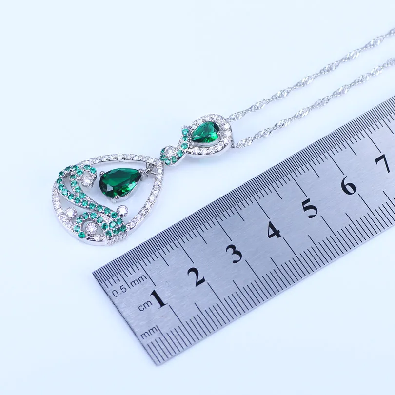 Lovely Water Drop CZ Stone And Green Crystal Necklace Earring Set Fashion 925 Silver Jewelry For Women T28 | Украшения и