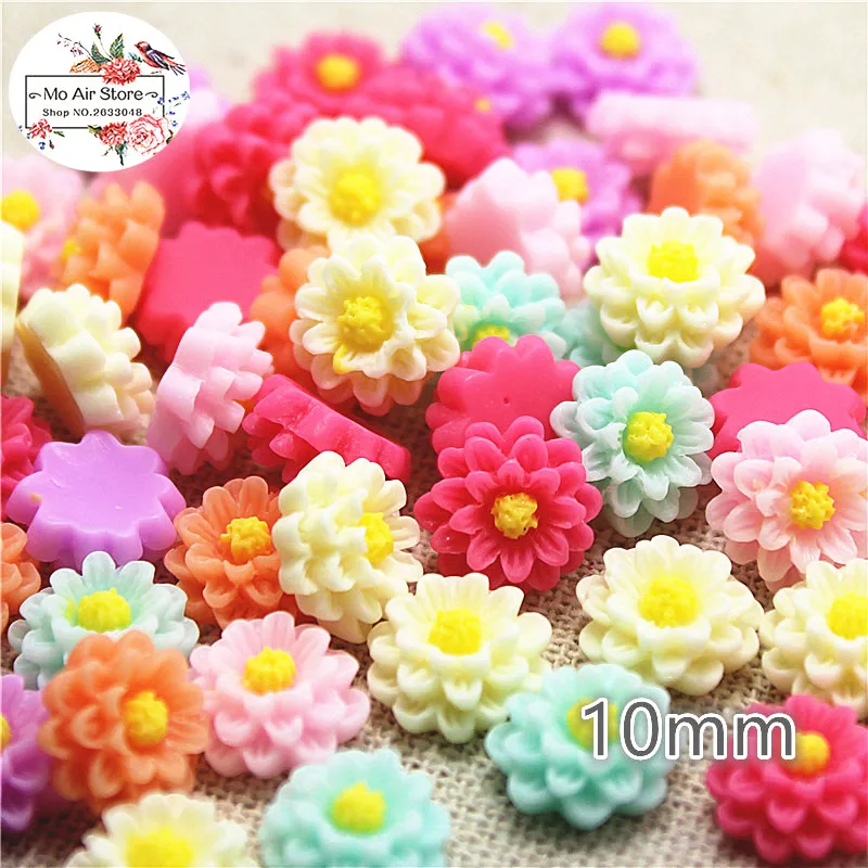 

100pcs 10mm Mixed Color flower daisy resin flatback cabochon DIY jewelry phone decoration No Hole
