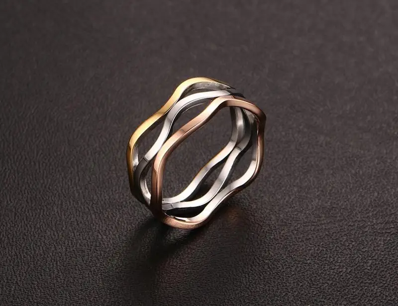 

Unique Stainless steel Three colors wave finger ring,nice gift for girl woman ,Titanium steel cheap rings