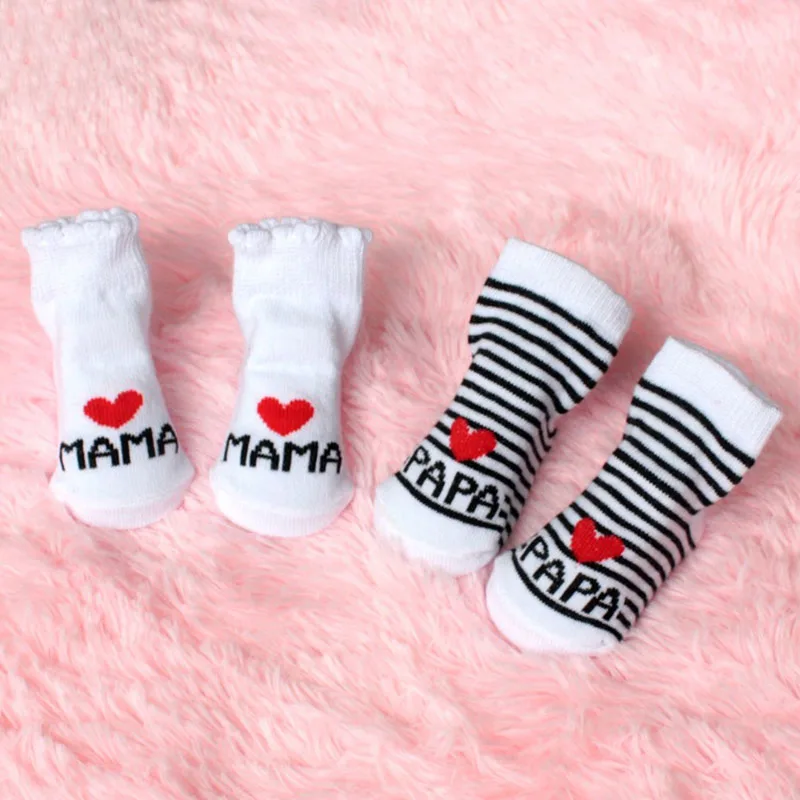 Весенние носки для новорожденных с надписью Love Papa Mama Мягкие хлопковые короткие в