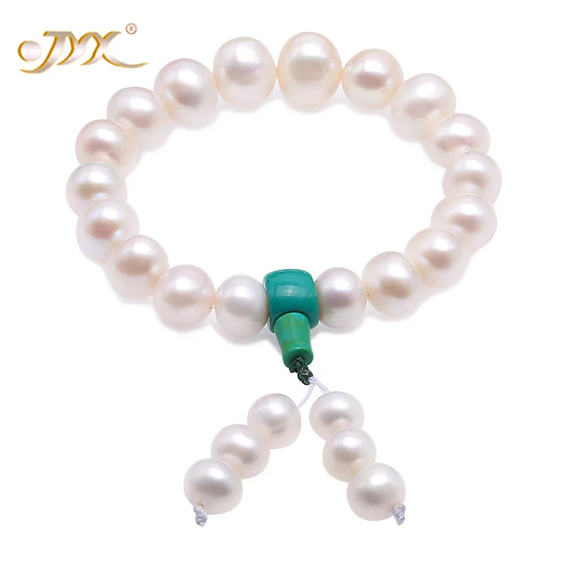 JYX Natural Pearl Agate Bracelets Buddhist Prayer Beads Bracelet with Green Clasp 9&quot- Selected Big Size 12-15mm | Украшения и