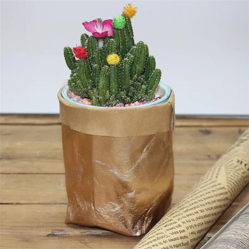 ISHOWTIENDA Ins мини бумажный крафт горячий Декор Моющийся крафт-бумажный мешок для растений цветочные горшки многофункциональная домашняя сумка для хранения повторное использование - Цвет: Rose Gold