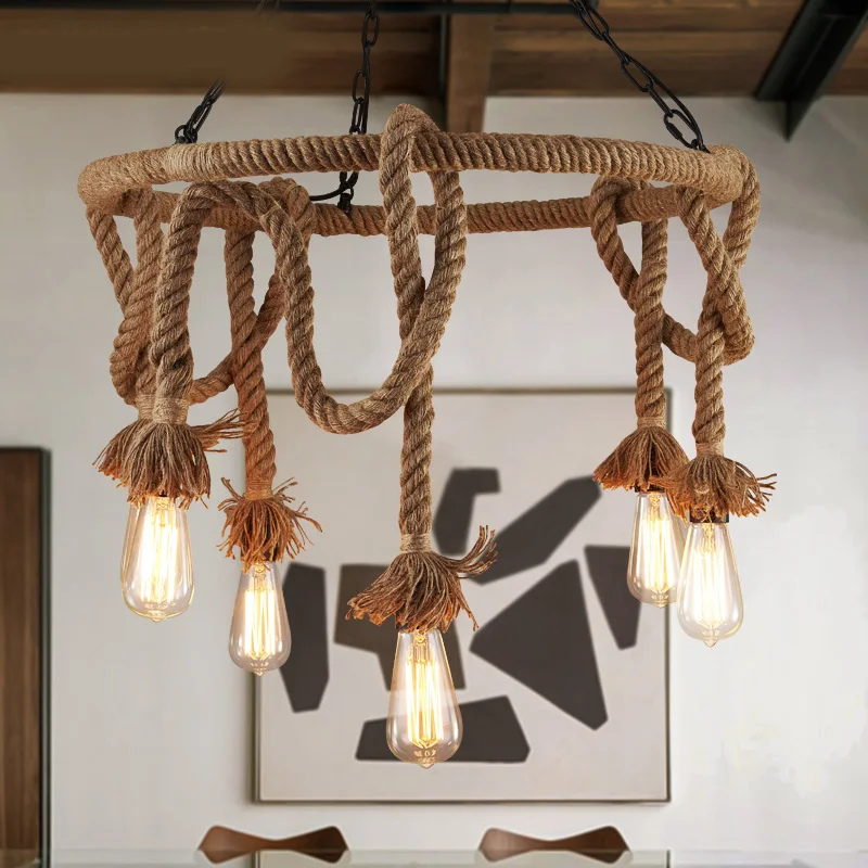 Подвесной светильник в стиле ретро Лофт Скандинавская веревка из пеньковой