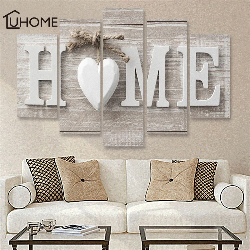 Картина на холсте с надписью LOVE HOME 5 панелей настенные наклейки Декор для дома