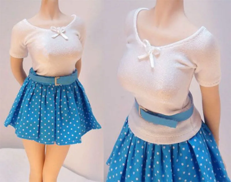 

Custom 1/6 Scale Female Shirt&Blue Skirt Dress&Belt Clothes Set Fit For 12 inches PH Doll Body Figure