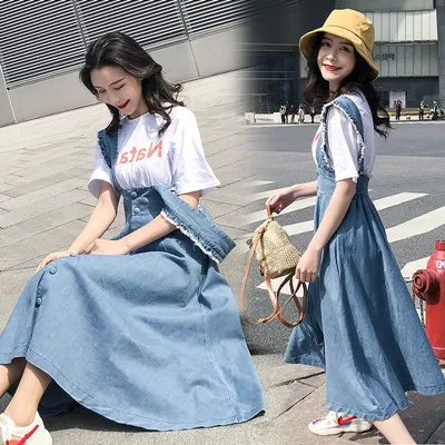 light blue Женские джинсовые джинсы Jupe синие подтяжки юбка на подтяжках Милая изящная элегантная юбка принцессы с оборками с высокой талией трапециевидная юбка - Цвет: light blue
