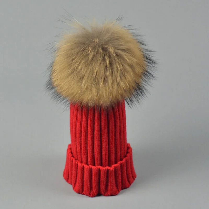 2019 детская шапка шарик из меха енота зимняя шапки для девочек и мальчиков зимние