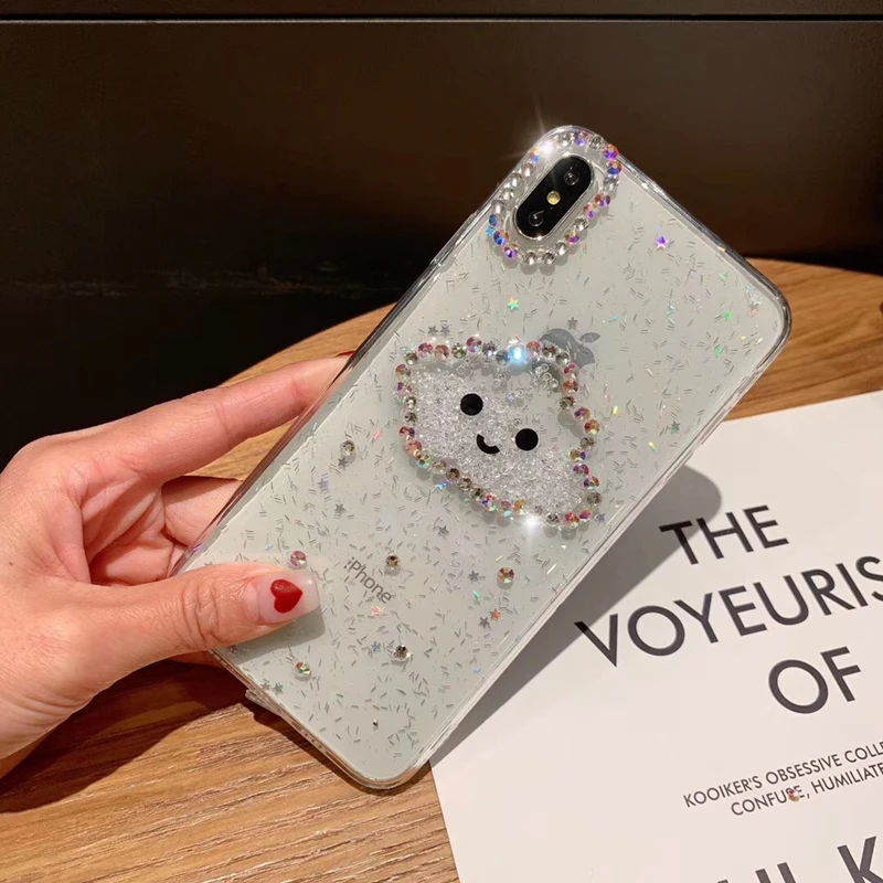 Glitter Powder Smile Face Clouds Phone Case For iPhone XS Max XR 6 6s 7 8 Plus X Diamond Soft TPU Dynamic Beads Cover |