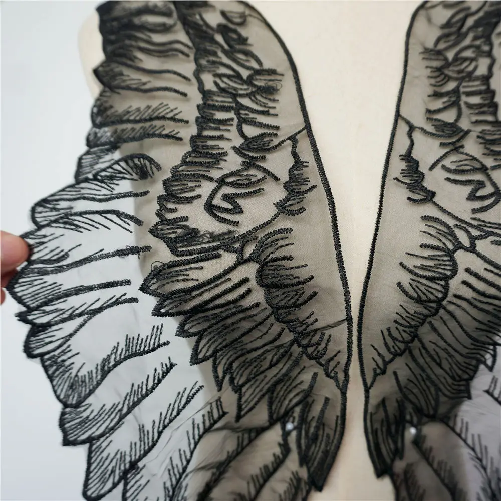 2 шт. вышитые кружевные нашивки с перьями на воротнике|Заплатки| |