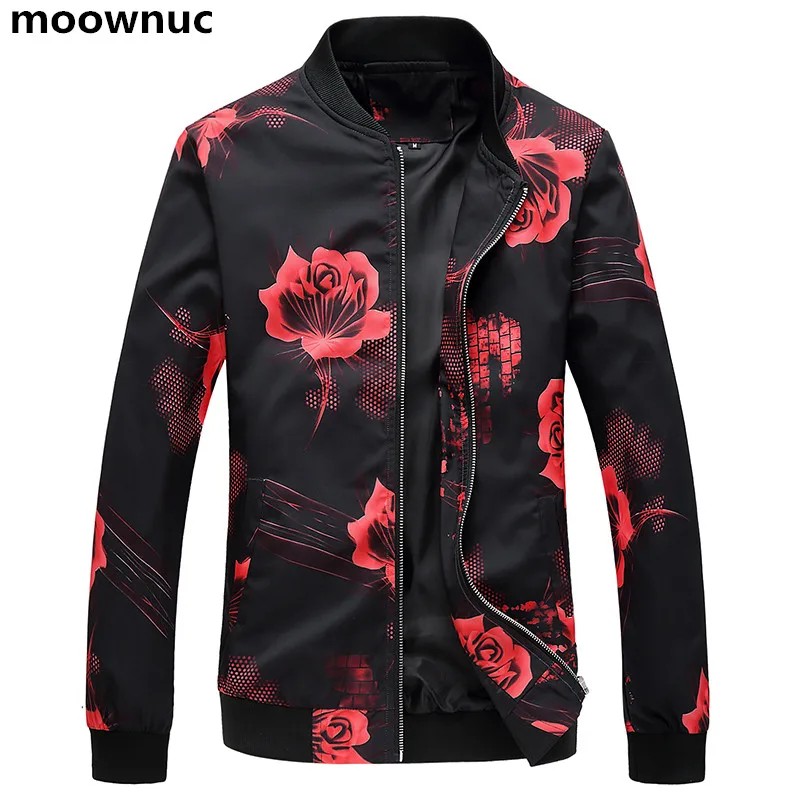 

2018 New Mens casual Floral Printed coats Big Size M-6XL Fashion coat Windbreaker Skinny Men Bomber Jackets autumn Male Jacket