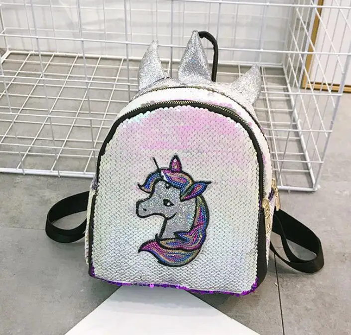 Модный градиентный цветной рюкзак с блестками и единорогом медведем из