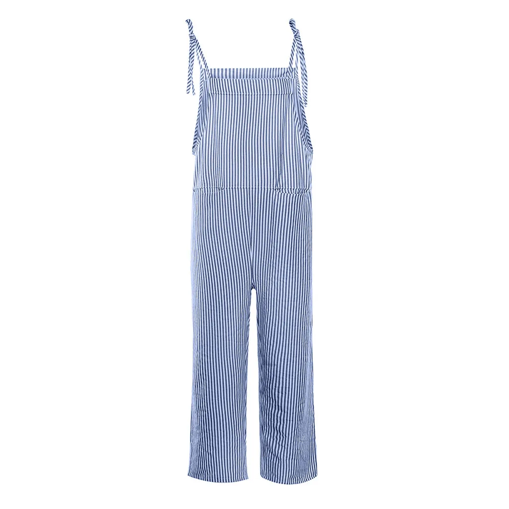 Женская карманная повязка без рукавов комбинезон в полоску льняные карманы