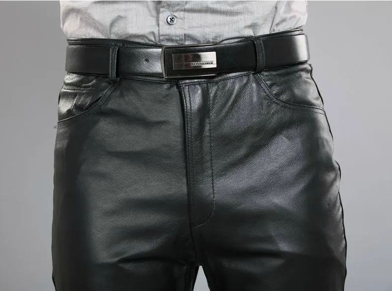 Мужские брюки из натуральной кожи модные прямые овчины большого размера