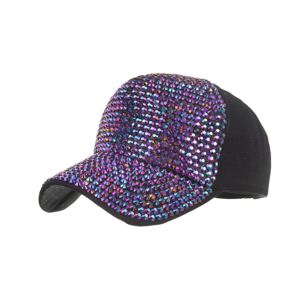 Purple Мужские и женские кепки со стразами, бейсболка s, летняя хлопковая модная регулируемая хип-хоп бейсболка, аксессуары для одежды - Цвет: Purple