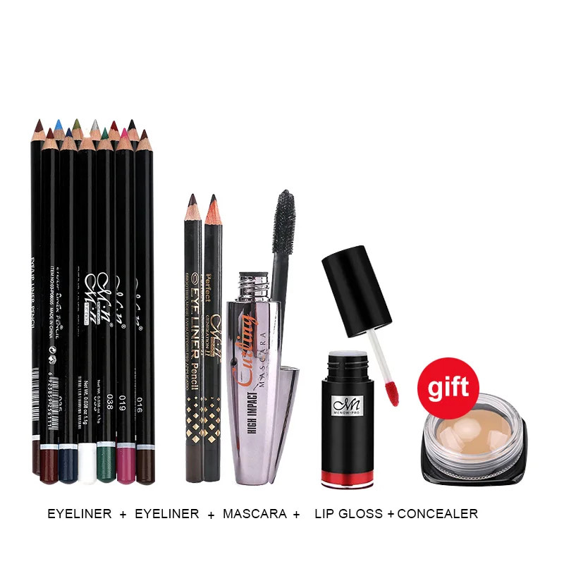 Buy 3 get 1 gift Thick Mascara Set With Two Eyeliner Pencil&12 Color Eyeliner Pencil&38 Colors Kiss proof Matte&Concealer 5462