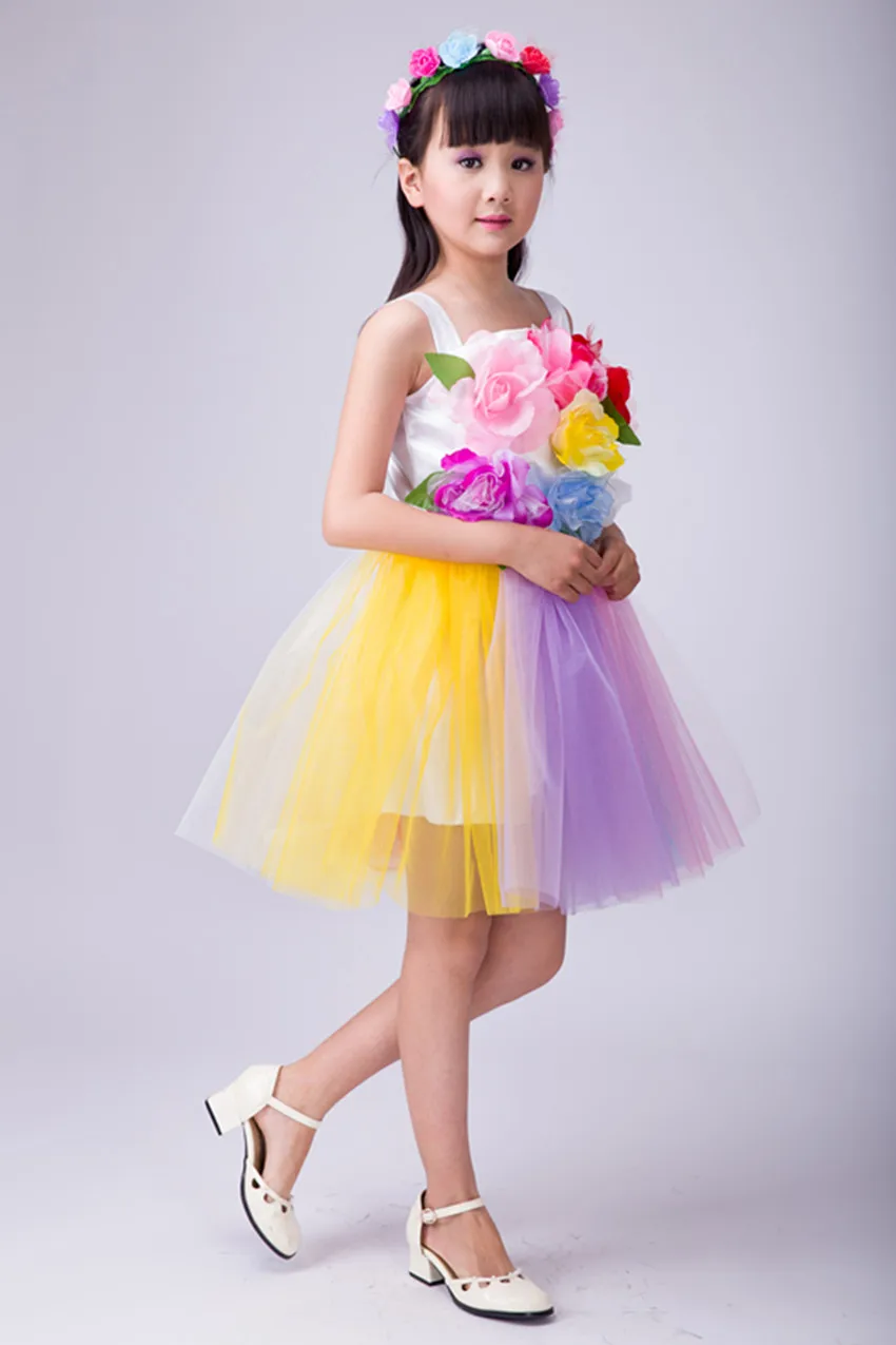 

Colorful flowers salsa dance dress for girls modern contemporary dance costume of girl kids dancewear dance wear girls