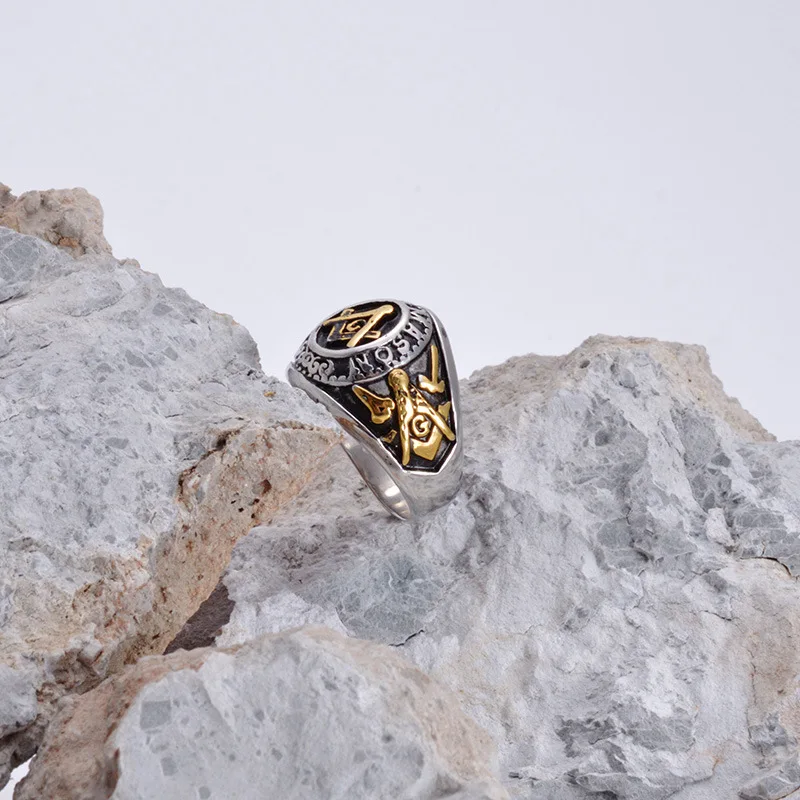 ARMNVNV панк винтажные масонские кольца для мужчин золото серебро цвет титан