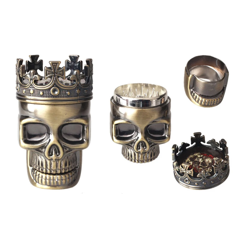 Бронзовая дробилка для табака с черепом King трав и специй Skull металлическая 3 слоя
