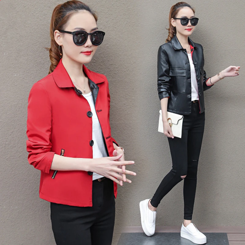 Новинка 2019 Демисезонные женские Куртки из искусственной кожи черный блейзер