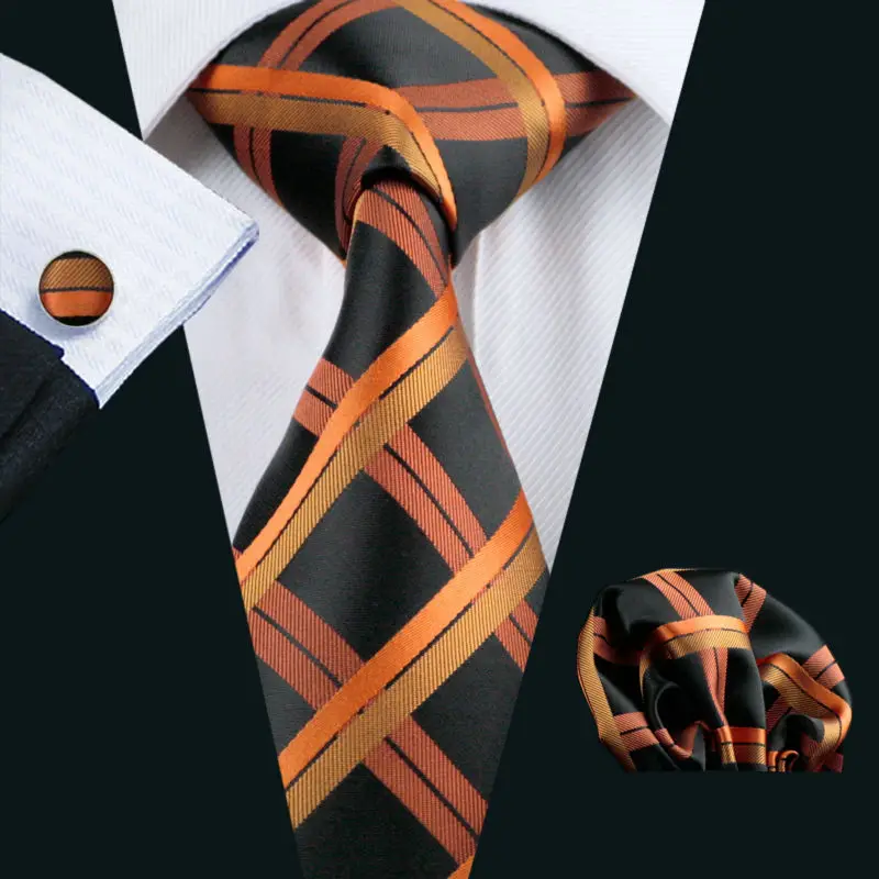 

LS-344 Hot Tie Plaid Fashion 100% Silk Jacquard Woven Tie + Hanky + Cufflink Set For Men Formal Wedding Groom Party Free Postage