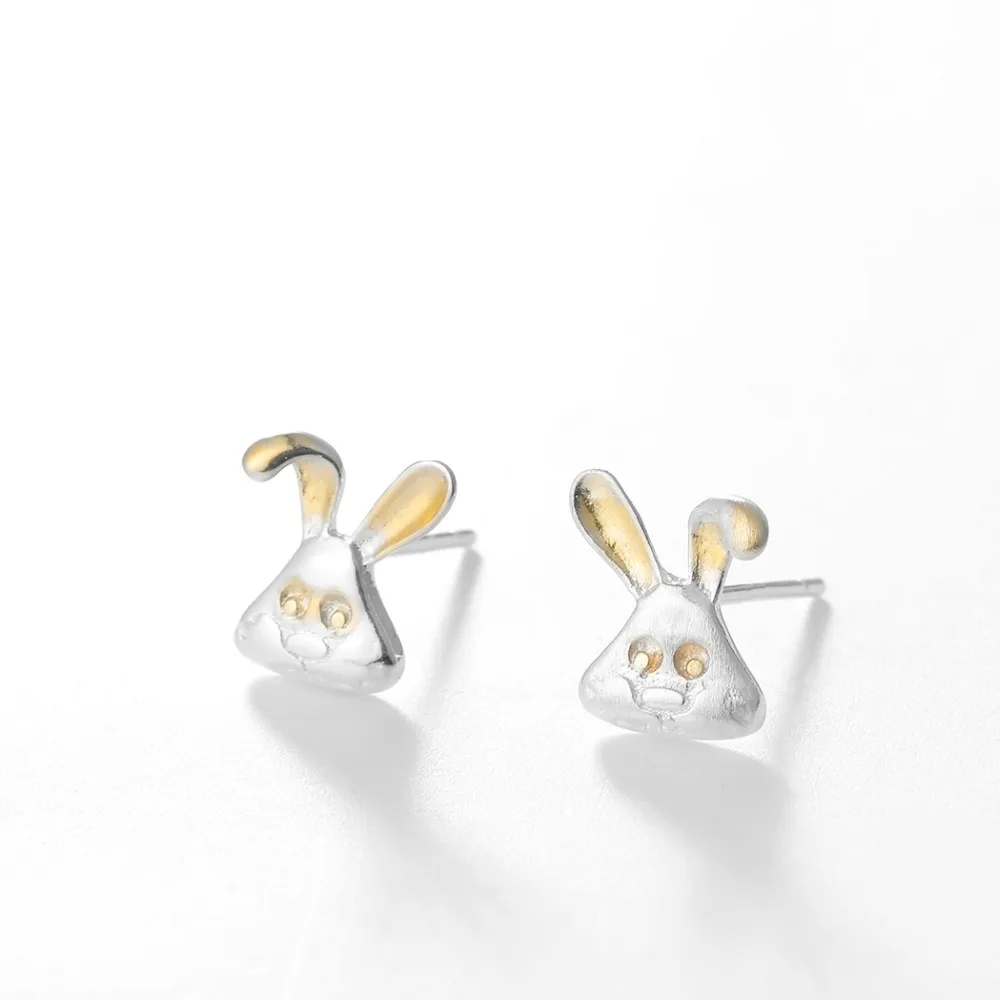 Kinitial 925 Silver Animal Rabbit Stud Earrings Cute Charm Bunny Ear for Fashion Children Girl &amp Women Jewelry Gift | Украшения и