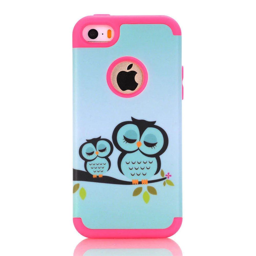 Big Samll Owl Red Для iPhone SE 5S 5C 5 чехол для телефона в виде симпатичных животных, птиц, совы, чехол с рисунком s резиновый противоударный Гибридный Силиконовый ПК Защитный сверхпрочный - Цвет: Big Samll Owl Red