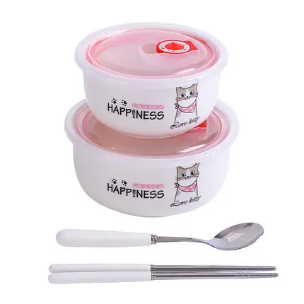 Лидер продаж милых животных Керамика Коробки для обедов Procelain миску Bento LunchBox Портативный Еда контейнер для детей посуда набор - Цвет: E
