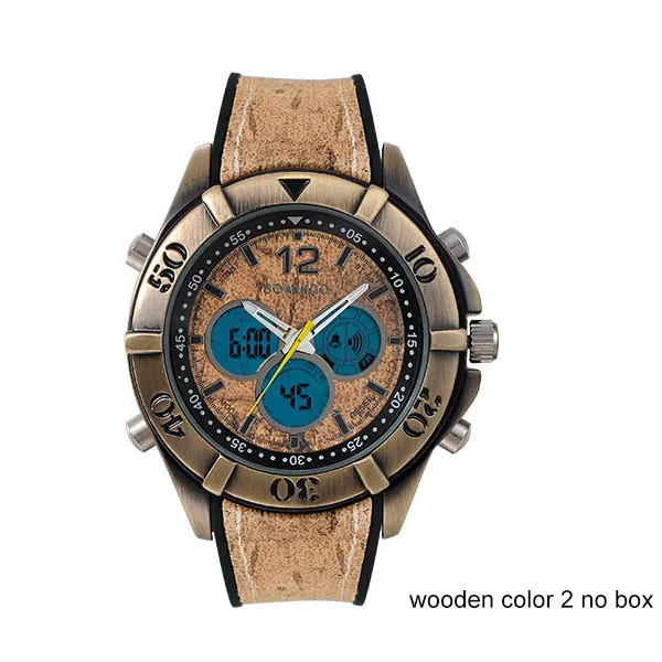 wooden color 2 Мужские спортивные часы boamigo Аналоговый Цифровой светодиодный кварцевые часы деревянный дизайн коричневый резиновый ремешок Ретро винтажные часы в стиле панк Reloj Hombre - Цвет: wooden color 2