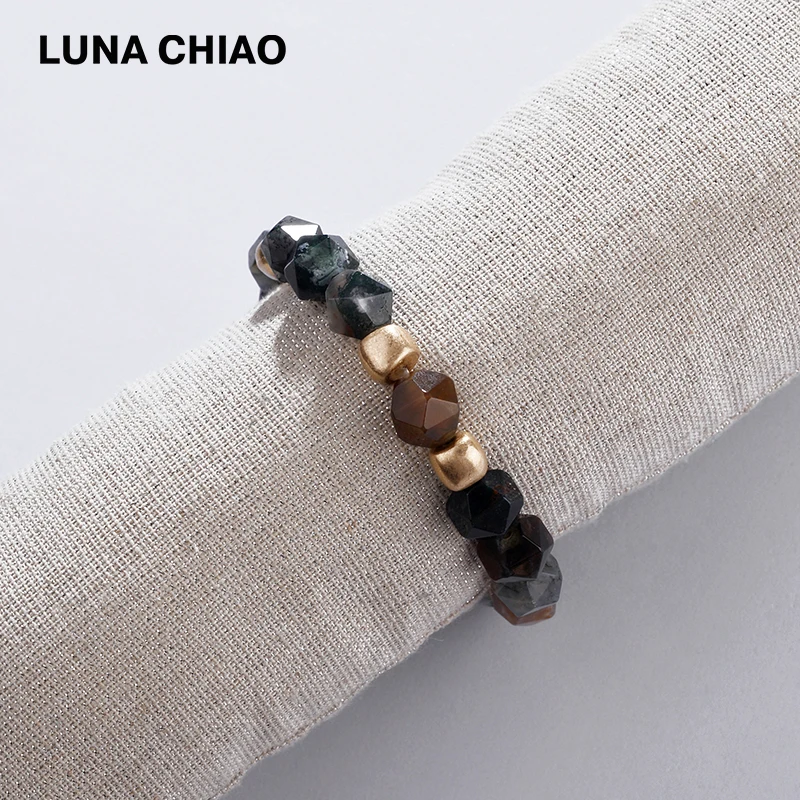 LUNA CHIAO, натуральный Амазонит, белый мраморный камень, граненый браслет из бисера, тянущийся сложенный браслет для женщин