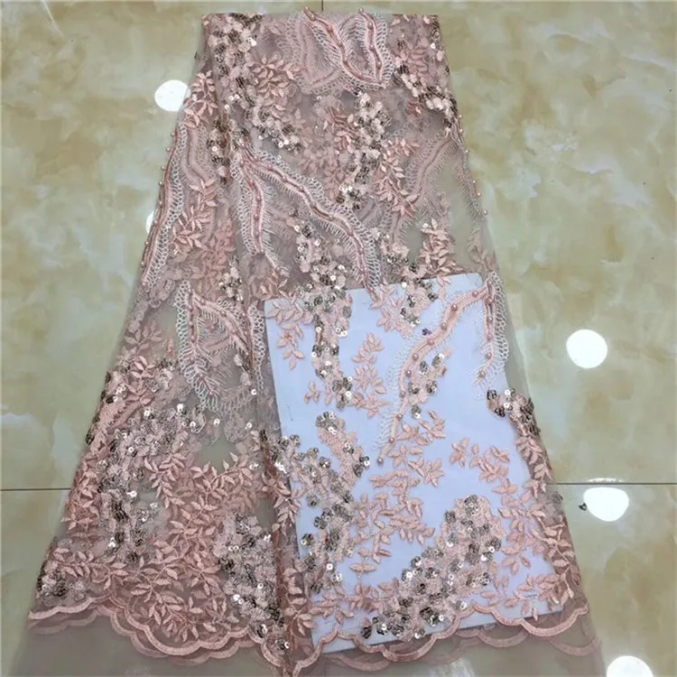 Нигерийская французская кружевная ткань 2019 бусин блестки африканская Тюлевая