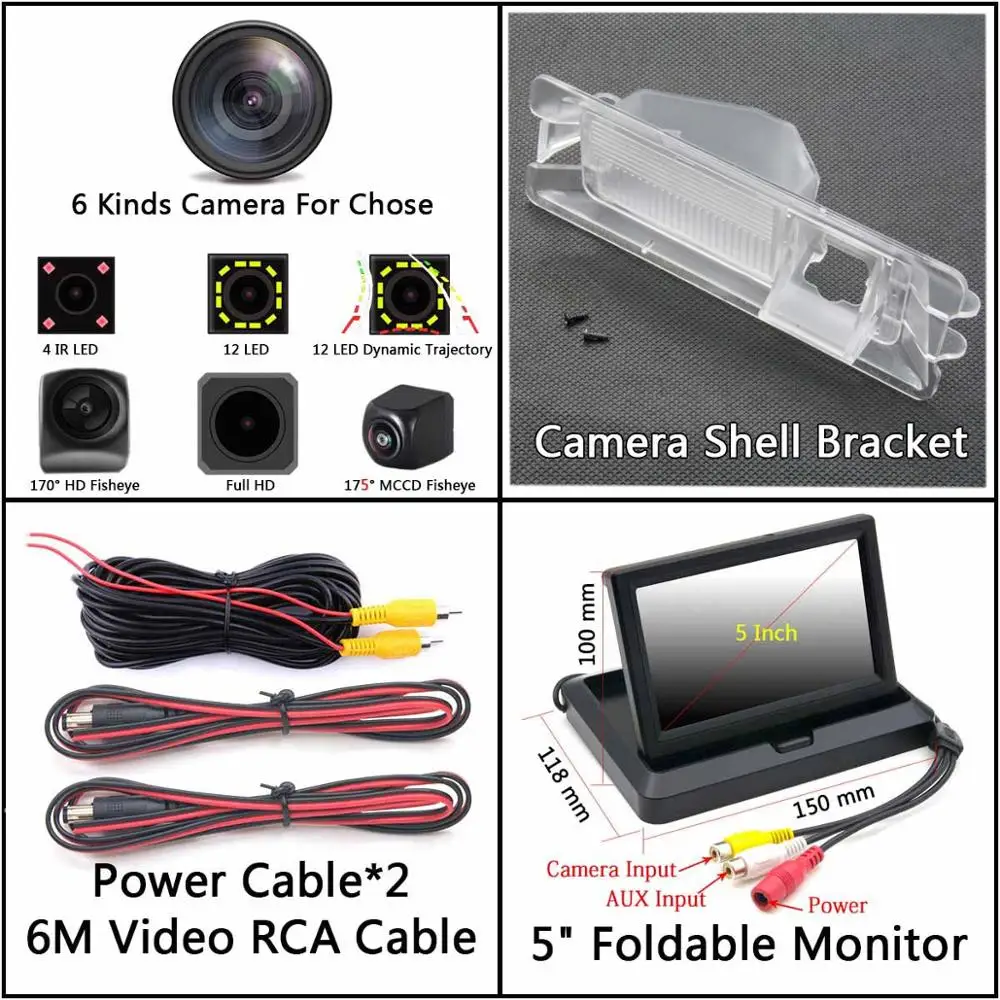 Camera 5 inch Fold 175 градусов 1080P рыбий глаз задний вид автомобиля камера для Nissan March Renault Logan Sandero W автостоянка монитор - Название цвета: Camera 5 inch Fold