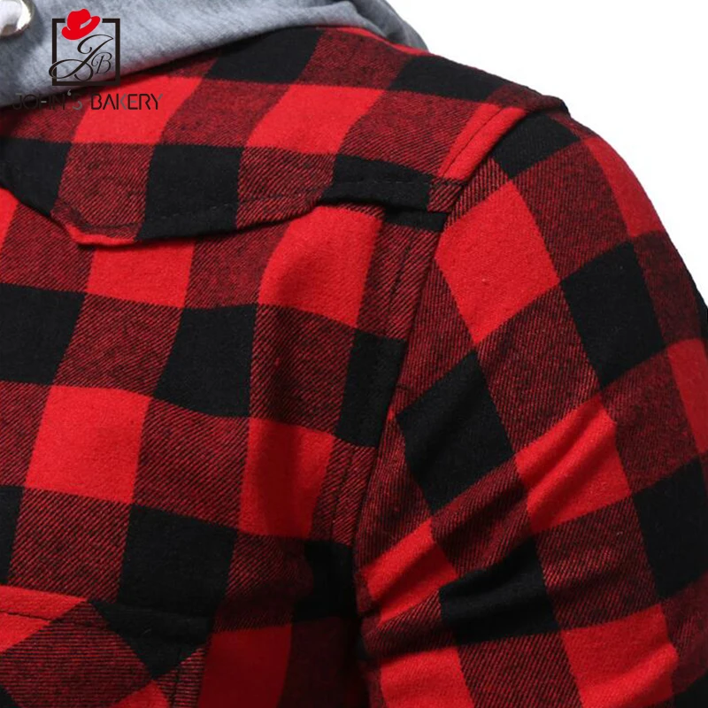 2017 Новая мода бренд Для мужчин рубашка с капюшоном клетчатая длинным рукавом Slim