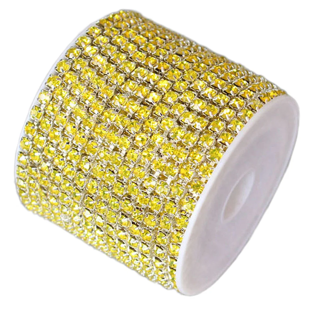 Ткань Стразы когти чашки цепи 10 ярдов/лот Серебряная основа плотные камни и