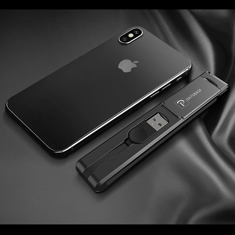 Oatsbasf 3 в 1 Micro usb type C 8 Pin USB кабель для iPhone X 8 7 6 Креативный дизайн скрытый USB кабель для Xiaomi huawei - Цвет: Черный