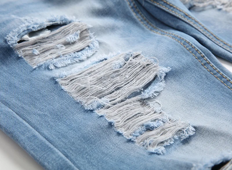 2020 Ripped Men Jeans Hip-hop INK Biker Skinny Punk Light Blue Brand Motorcycle Slim Fit Denim Pants Holes Men's | Мужская одежда