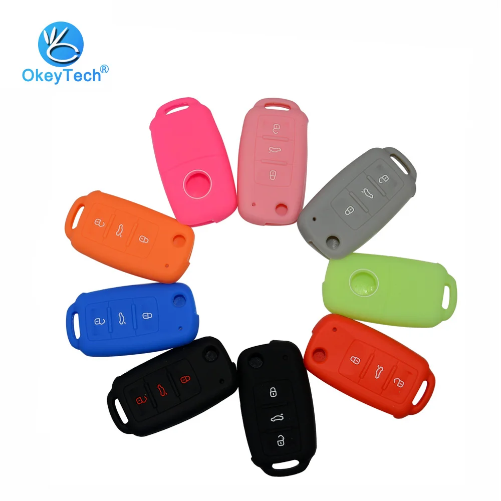 

OkeyTech 3 Button Flip Fold Remote Car Key Cover Case Fob Repair Silicone for Volkswagen VW Bora Passat Sagitar Golf Polo Lavida
