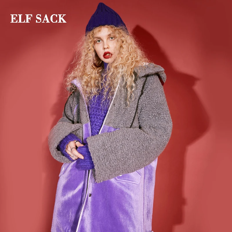 ELFSACK зимнее Новое Стильное женское пальто Модные Лоскутные Повседневные широкие